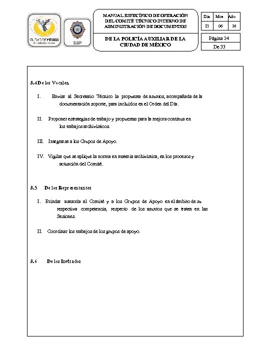 MANUAL ESPECÍFICO DE OPERACIÓN DEL COMITÉ TÉCNICO INTERNO DE ADMINISTRACIÓN DE DOCUMENTOS Día Mes