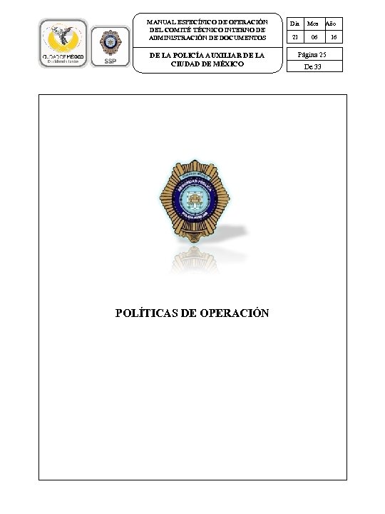 MANUAL ESPECÍFICO DE OPERACIÓN DEL COMITÉ TÉCNICO INTERNO DE ADMINISTRACIÓN DE DOCUMENTOS DE LA