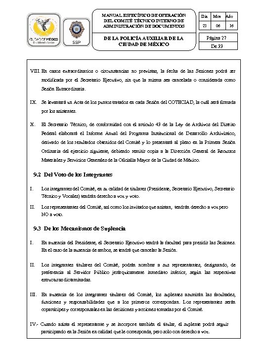 MANUAL ESPECÍFICO DE OPERACIÓN DEL COMITÉ TÉCNICO INTERNO DE ADMINISTRACIÓN DE DOCUMENTOS DE LA