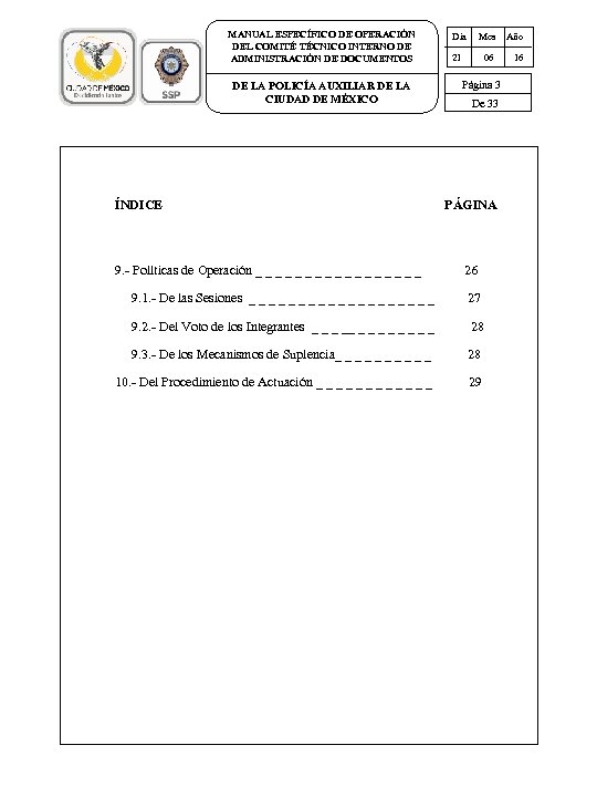 MANUAL ESPECÍFICO DE OPERACIÓN DEL COMITÉ TÉCNICO INTERNO DE ADMINISTRACIÓN DE DOCUMENTOS DE LA