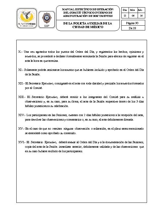 MANUAL ESPECÍFICO DE OPERACIÓN DEL COMITÉ TÉCNICO INTERNO DE ADMINISTRACIÓN DE DOCUMENTOS DE LA