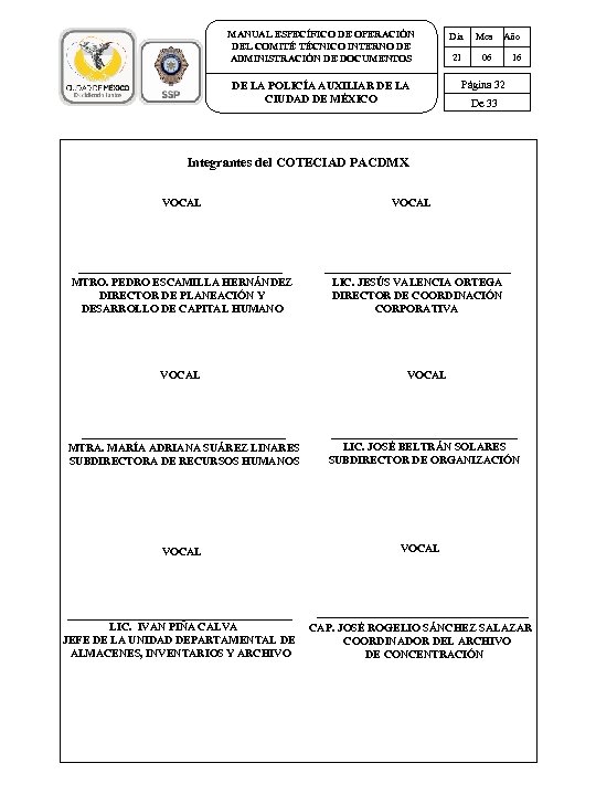 MANUAL ESPECÍFICO DE OPERACIÓN DEL COMITÉ TÉCNICO INTERNO DE ADMINISTRACIÓN DE DOCUMENTOS DE LA