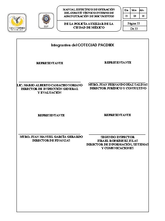 MANUAL ESPECÍFICO DE OPERACIÓN DEL COMITÉ TÉCNICO INTERNO DE ADMINISTRACIÓN DE DOCUMENTOS DE LA