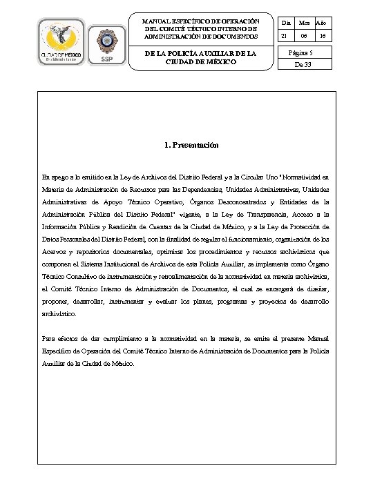 MANUAL ESPECÍFICO DE OPERACIÓN DEL COMITÉ TÉCNICO INTERNO DE ADMINISTRACIÓN DE DOCUMENTOS DE LA