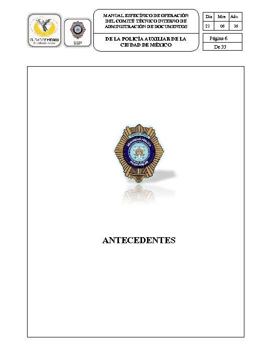 MANUAL ESPECÍFICO DE OPERACIÓN DEL COMITÉ TÉCNICO INTERNO DE ADMINISTRACIÓN DE DOCUMENTOS DE LA