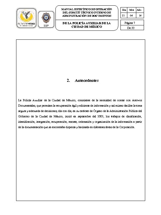 MANUAL ESPECÍFICO DE OPERACIÓN DEL COMITÉ TÉCNICO INTERNO DE ADMINISTRACIÓN DE DOCUMENTOS DE LA