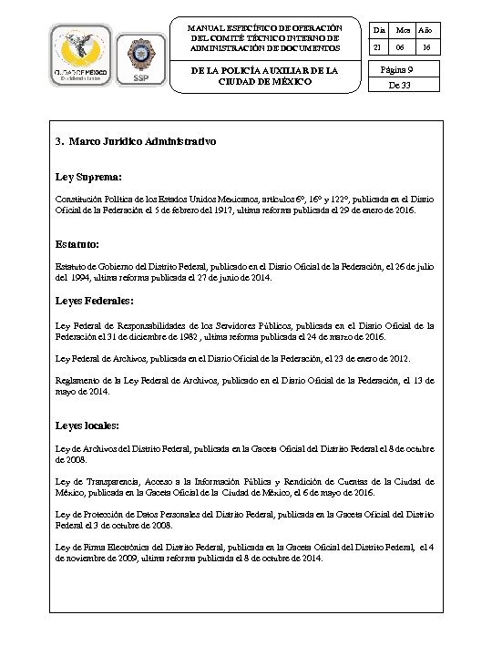 MANUAL ESPECÍFICO DE OPERACIÓN DEL COMITÉ TÉCNICO INTERNO DE ADMINISTRACIÓN DE DOCUMENTOS DE LA