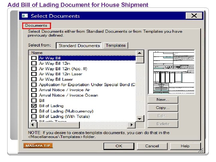 Add Bill of Lading Document for House Shipment 