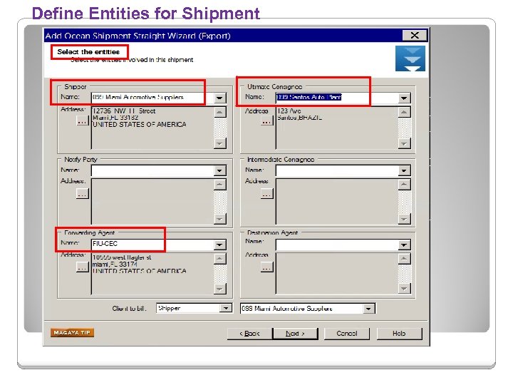 Define Entities for Shipment 