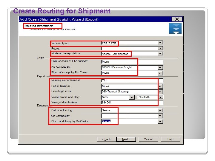 Create Routing for Shipment 