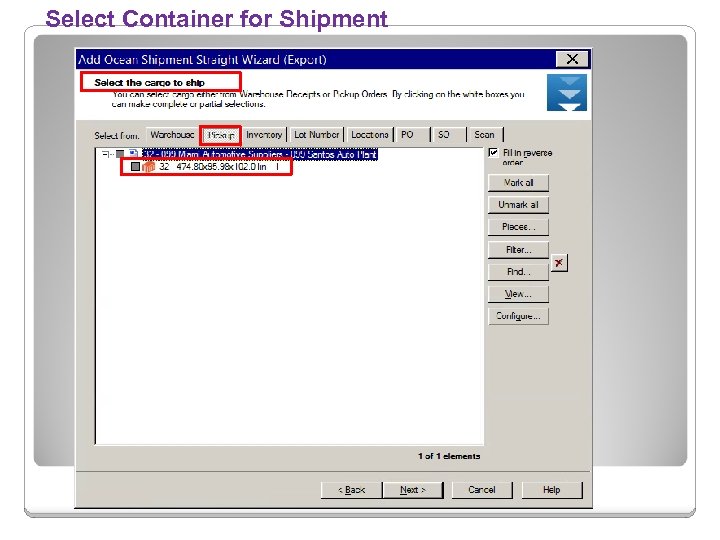 Select Container for Shipment 