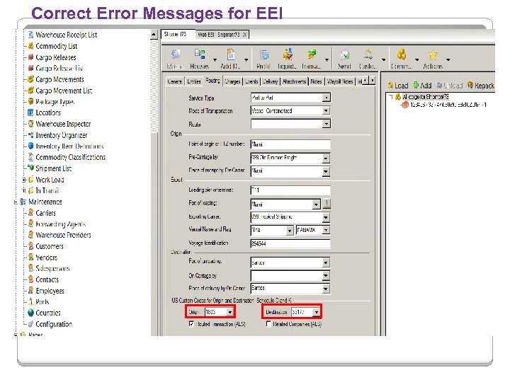 Correct Error Messages for EEI 