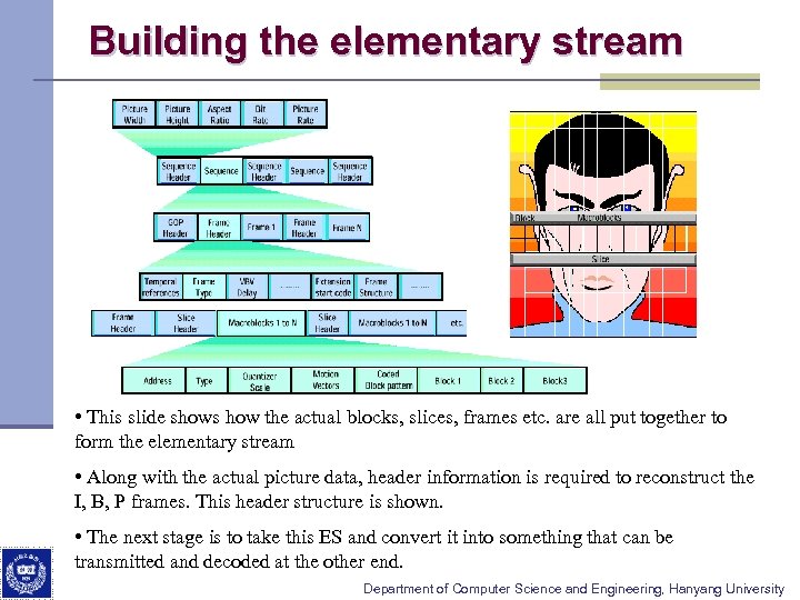 Building the elementary stream • This slide shows how the actual blocks, slices, frames