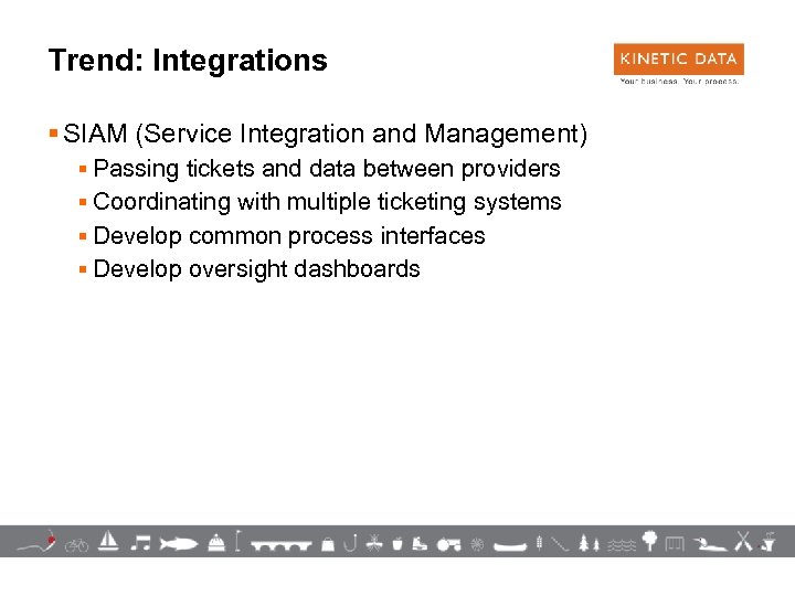 Trend: Integrations § SIAM (Service Integration and Management) § Passing tickets and data between