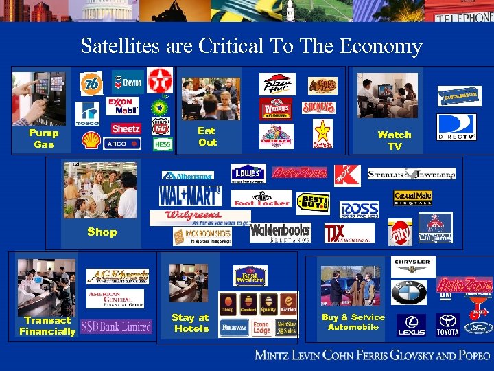 Satellites are Critical To The Economy Eat Out Pump Gas Watch TV Shop Transact