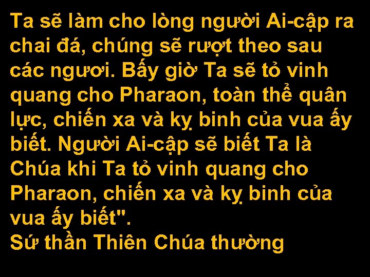 Ta sẽ làm cho lòng người Ai-cập ra chai đá, chúng sẽ rượt theo