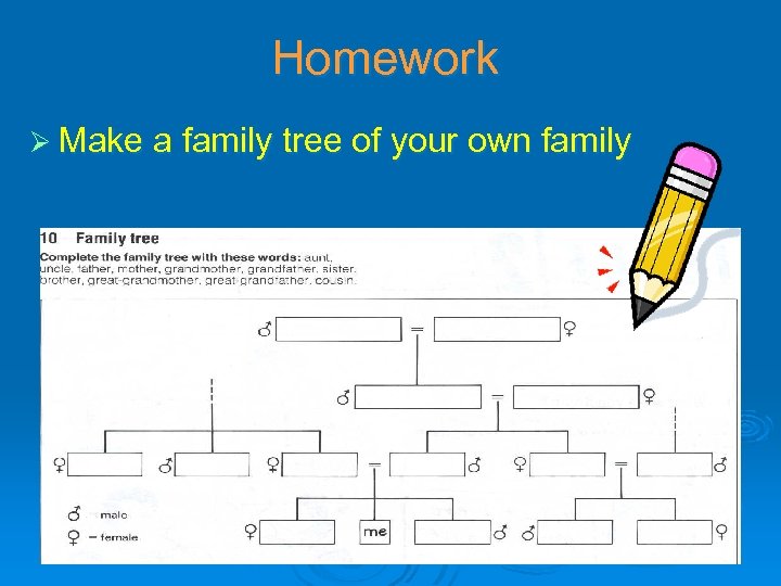 Homework Ø Make a family tree of your own family 