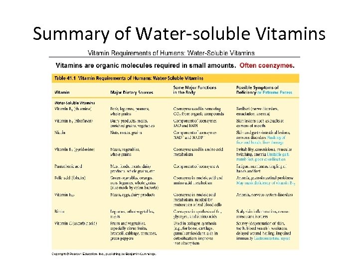 Summary of Water-soluble Vitamins 