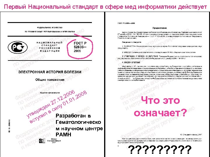 Первый Национальный стандарт в сфере мед информатики действует 6 00 2008. 2. . 12