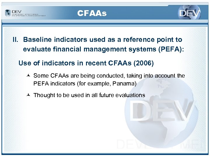 CFAAs II. Baseline indicators used as a reference point to evaluate financial management systems