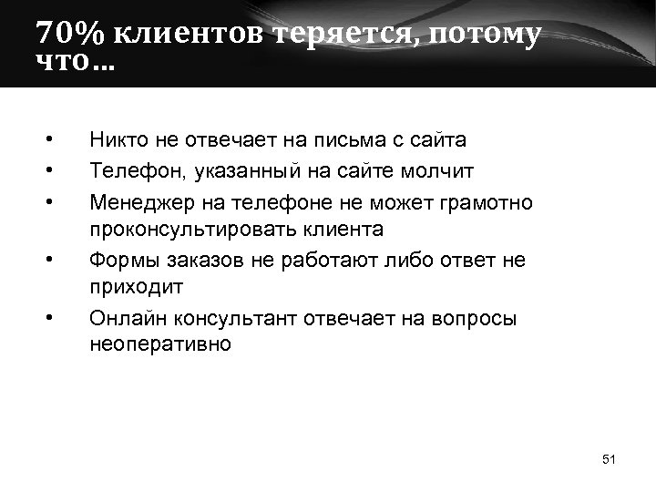 70% клиентов теряется, потому что… • • • Никто не отвечает на письма с