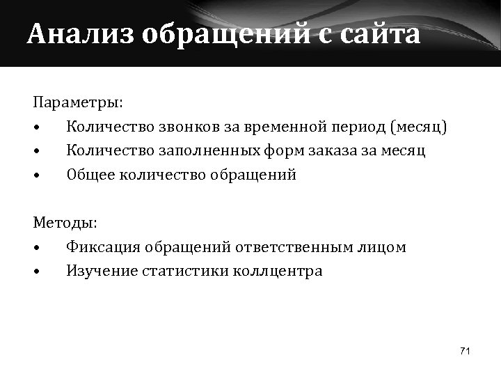 Параметры анализ. Анализ обращений. Обращение на сайте. Фиксация обращений. Анализ обращений за период.