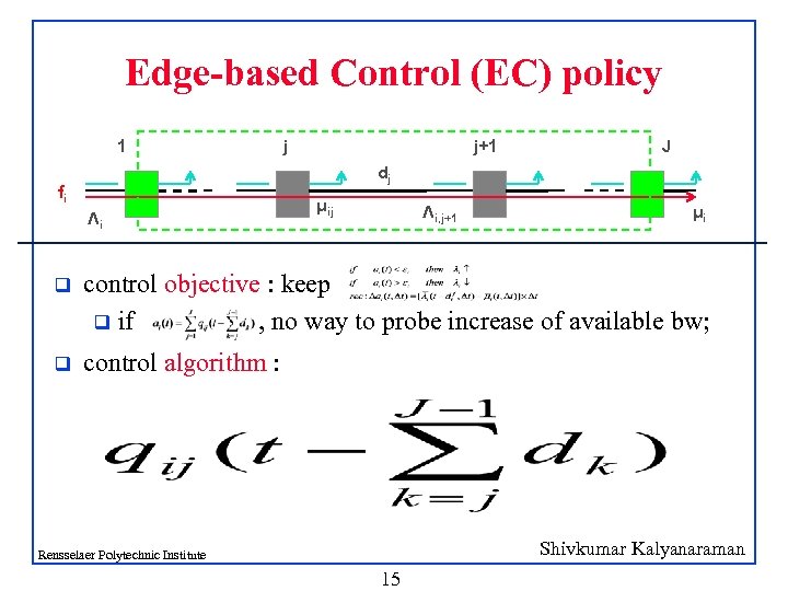 Edge-based Control (EC) policy 1 j j+1 J dj fi Λi μij Λi, j+1