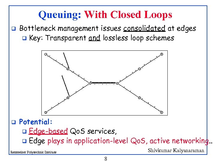 Queuing: With Closed Loops q q Bottleneck management issues consolidated at edges q Key: