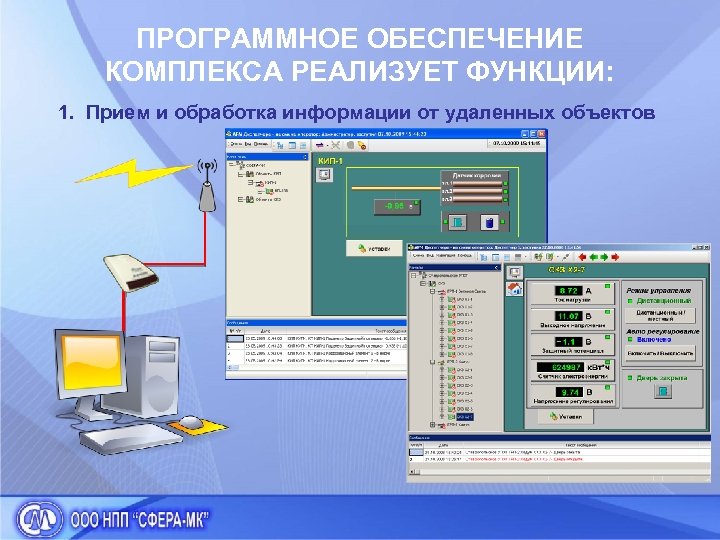 ПРОГРАММНОЕ ОБЕСПЕЧЕНИЕ КОМПЛЕКСА РЕАЛИЗУЕТ ФУНКЦИИ: 1. Прием и обработка информации от удаленных объектов 