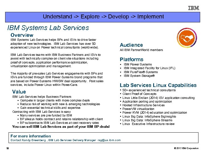 Understand -> Explore -> Develop -> Implement IBM Systems Lab Services Overview IBM Systems