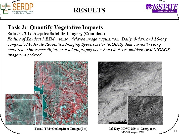 RESULTS Task 2: Quantify Vegetative Impacts Subtask 2. 1: Acquire Satellite Imagery (Complete) Failure