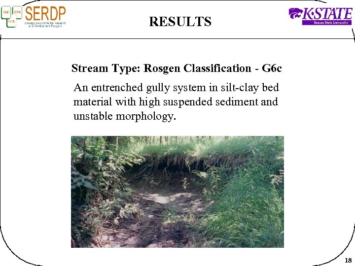 RESULTS Stream Type: Rosgen Classification - G 6 c An entrenched gully system in