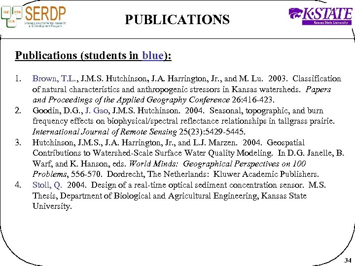 PUBLICATIONS Publications (students in blue): 1. 2. 3. 4. Brown, T. L. , J.