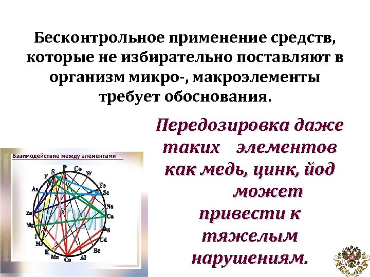 Бесконтрольное применение средств, которые не избирательно поставляют в организм микро-, макроэлементы требует обоснования. Передозировка