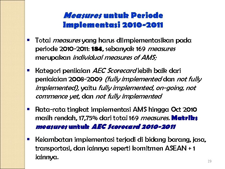 Measures untuk Periode Implementasi 2010 -2011 § Total measures yang harus diimplementasikan pada periode