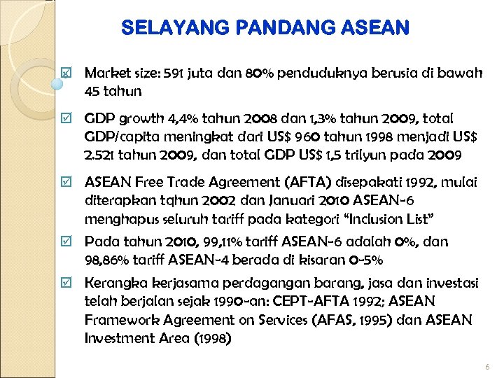 SELAYANG PANDANG ASEAN þ Market size: 591 juta dan 80% penduduknya berusia di bawah