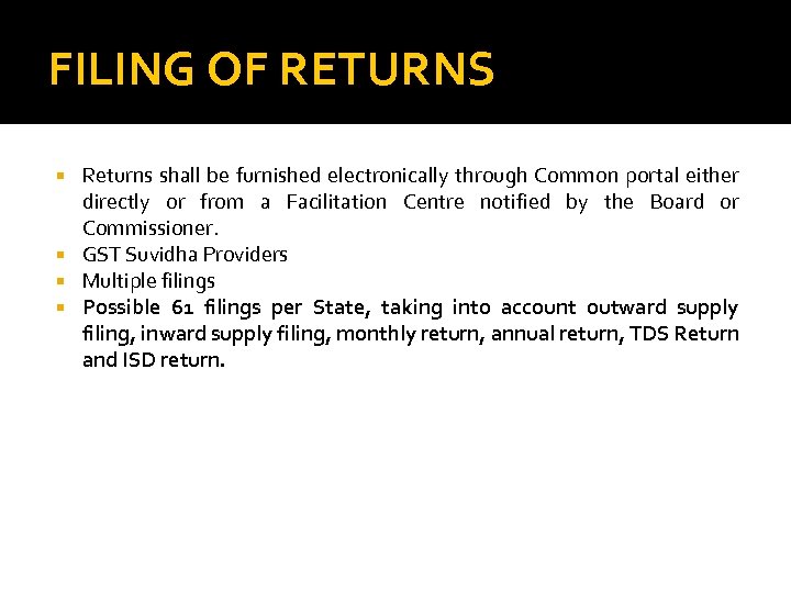 FILING OF RETURNS Returns shall be furnished electronically through Common portal either directly or