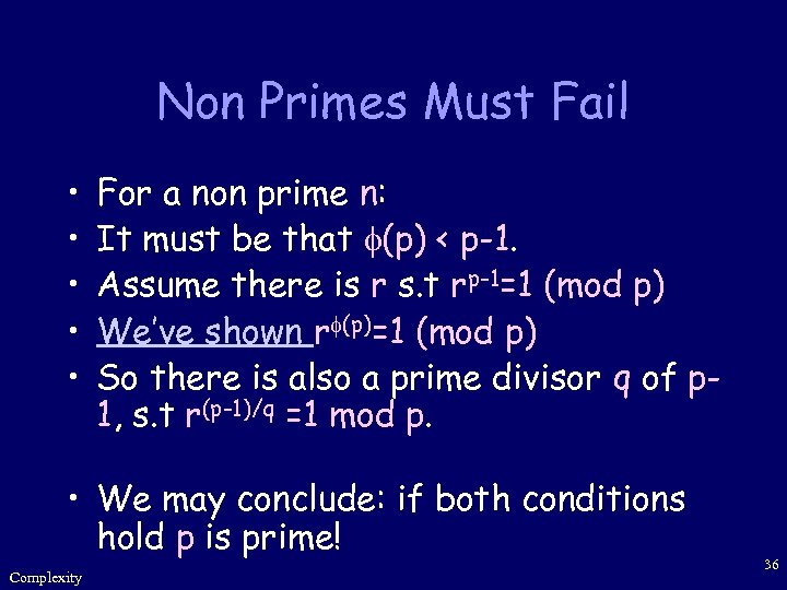 Non Primes Must Fail • • • For a non prime n: It must