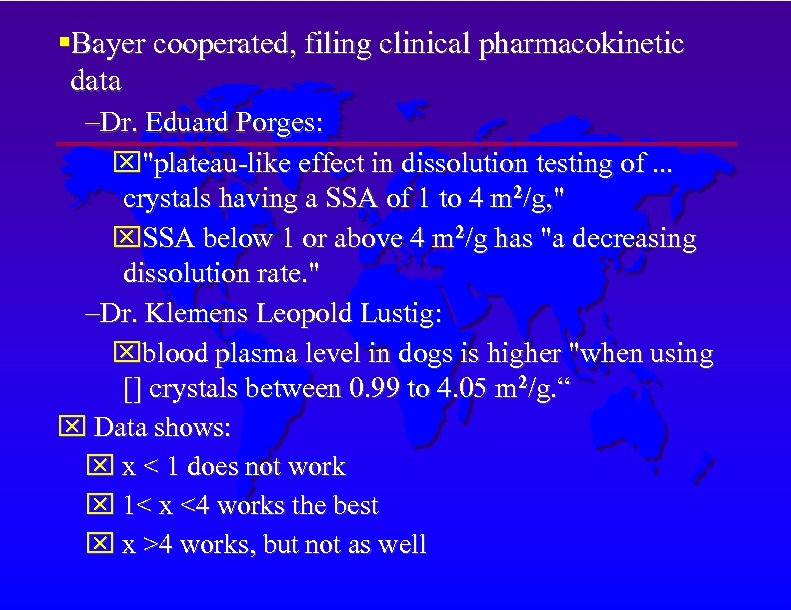  Bayer cooperated, filing clinical pharmacokinetic data –Dr. Eduard Porges: 