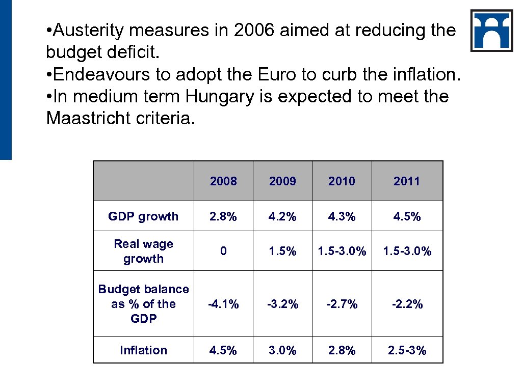  • Austerity measures in 2006 aimed at reducing the budget deficit. • Endeavours