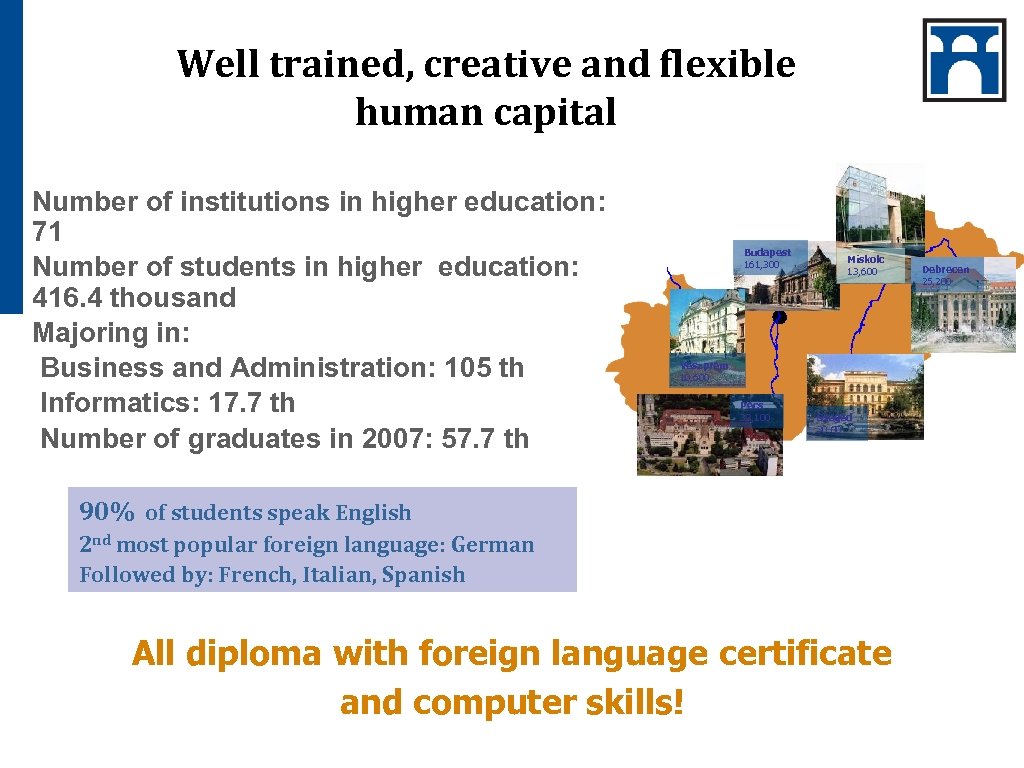 Well trained, creative and flexible human capital Number of institutions in higher education: 71