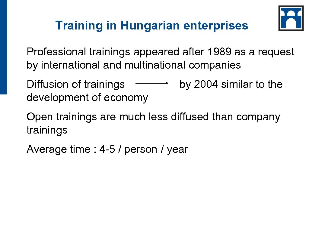 Training in Hungarian enterprises Professional trainings appeared after 1989 as a request by international