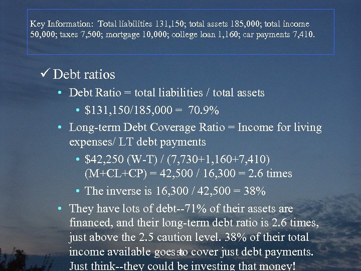 Key Information: Total liabilities 131, 150; total assets 185, 000; total income 50, 000;