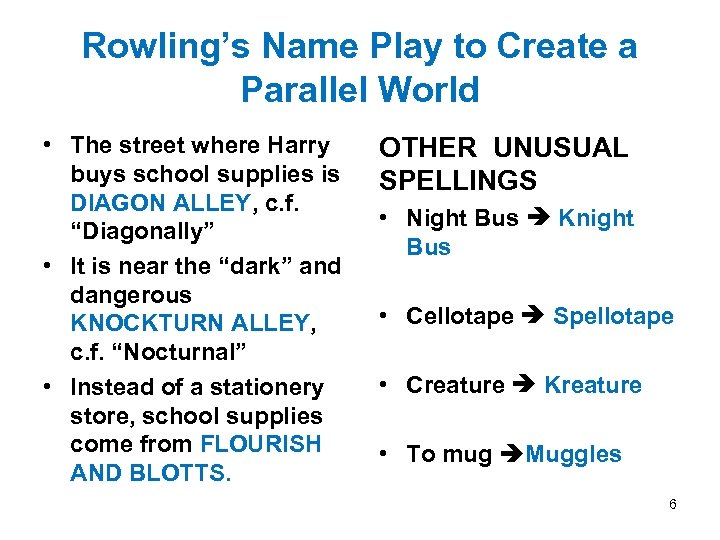 Rowling’s Name Play to Create a Parallel World • The street where Harry buys