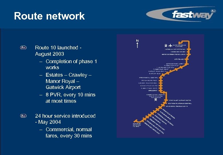 Route network Route 10 launched August 2003 – Completion of phase 1 works –