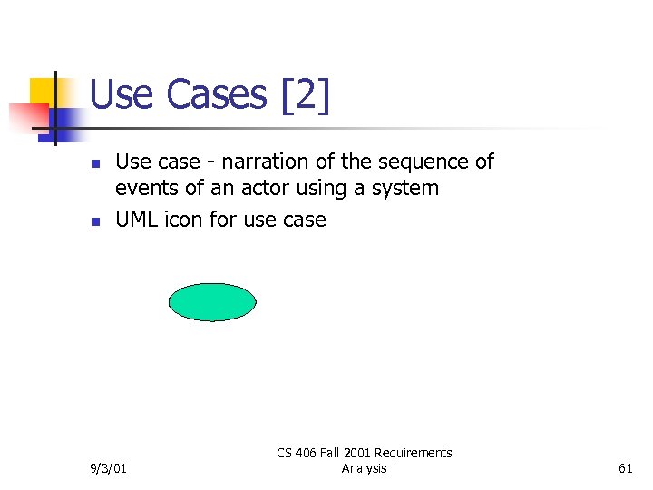 Use Cases [2] n n Use case - narration of the sequence of events