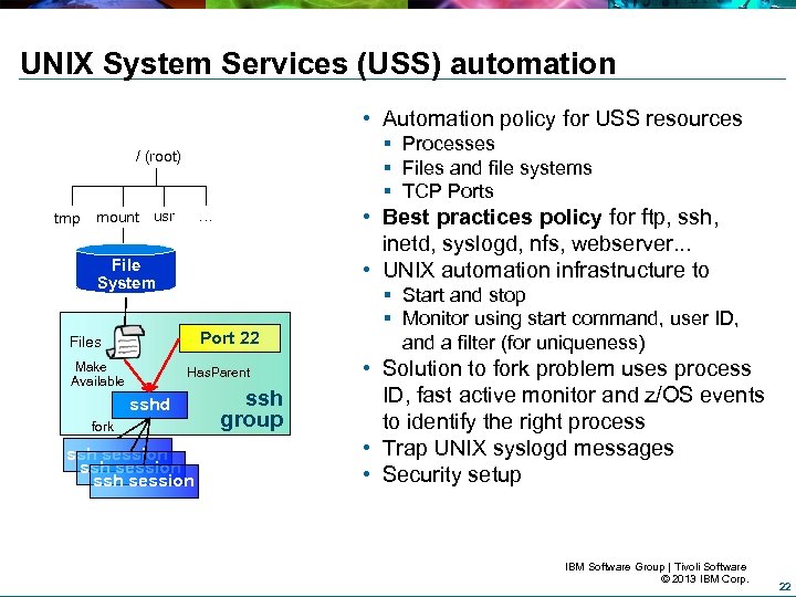 UNIX System Services (USS) automation • Automation policy for USS resources § Processes §