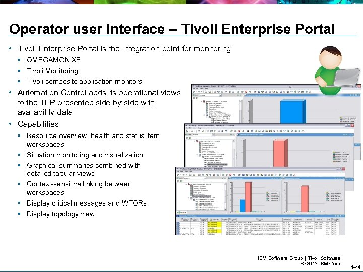 Operator user interface – Tivoli Enterprise Portal • Tivoli Enterprise Portal is the integration