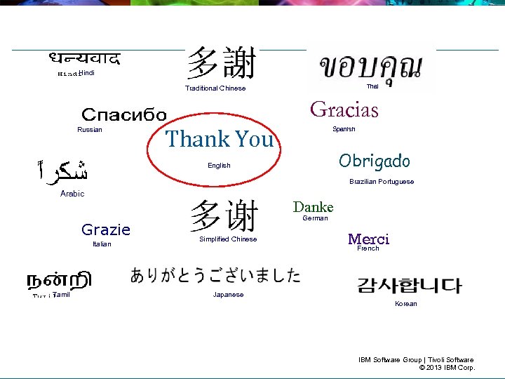 Hindi Thai Traditional Chinese Gracias Russian Thank You Spanish Obrigado English Brazilian Portuguese Arabic