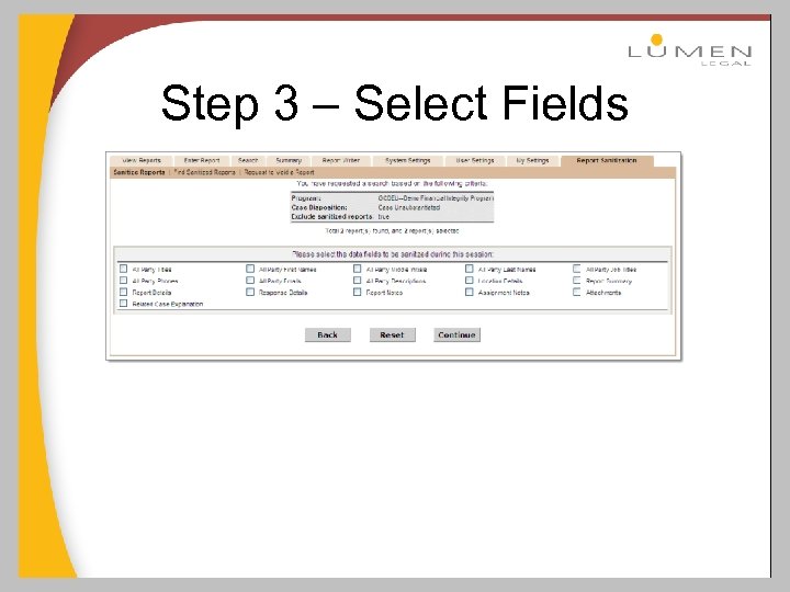 Step 3 – Select Fields 